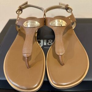 Michael Kors Brown Leather Sandals with Thong Design
